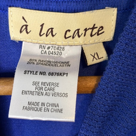 Vintage y2k À la carte Women's XL Blue Mock Neck Knit Top Rayon Spandex Sweater - Picture 4 of 8